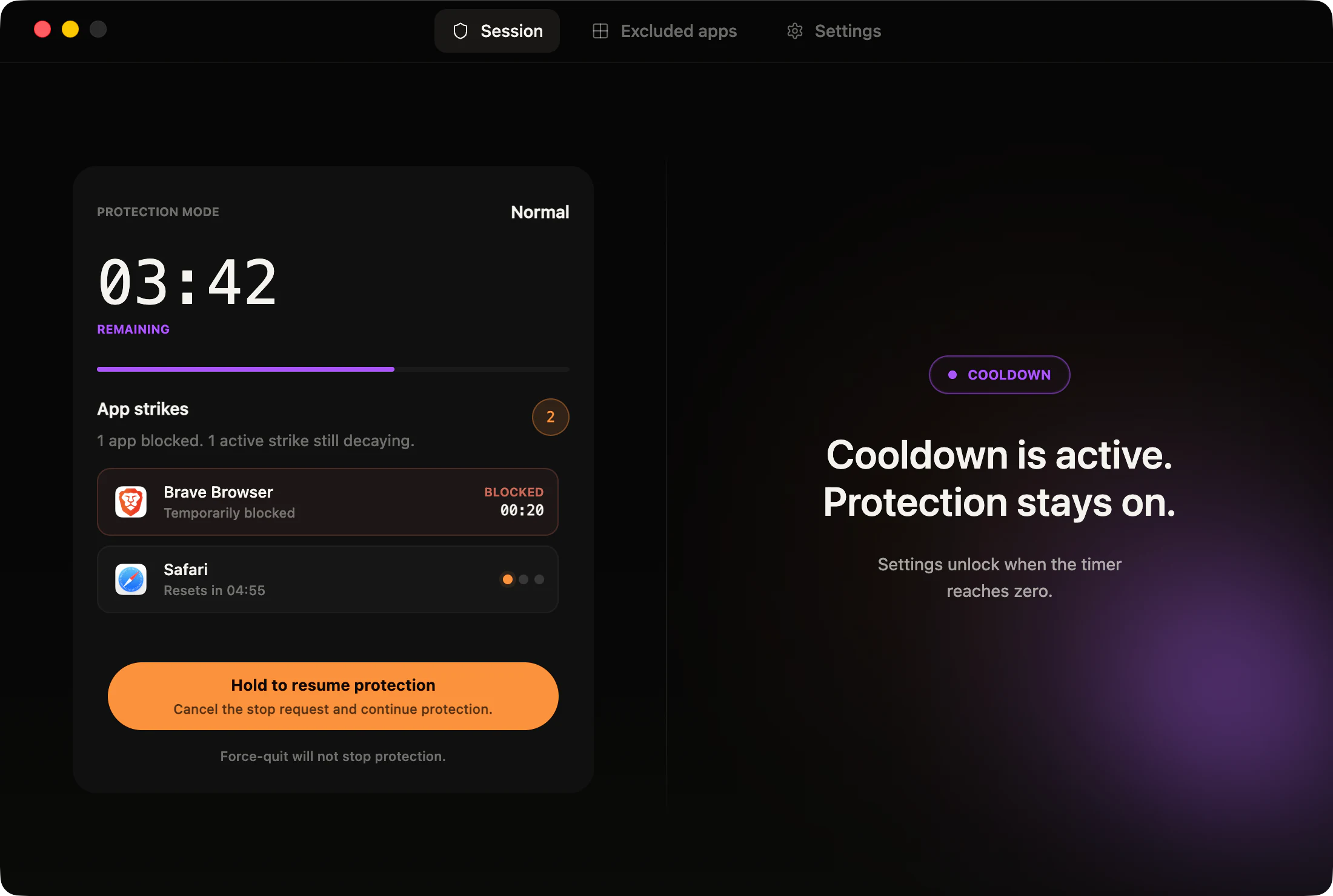 ZenView cooldown timer preventing impulsive disabling