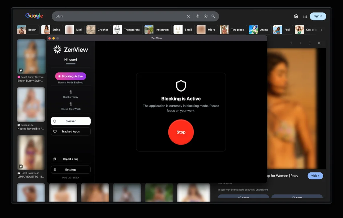 ZenView blocking content in action